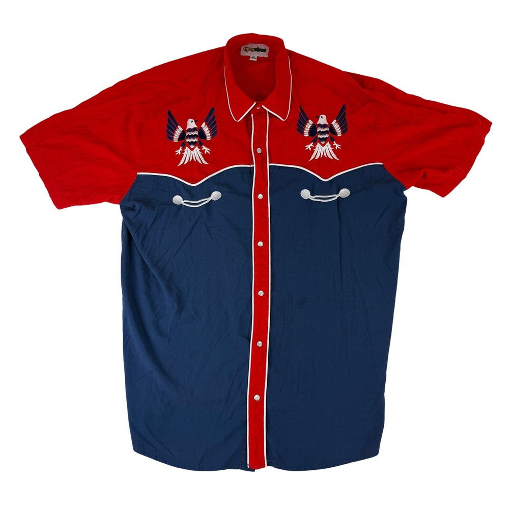 Tipsy‎ Elves Western Snap Shirt Mens XXL Blue Red Eagle Embroidered Patriotic